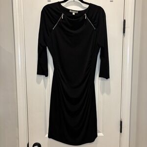 Banana Republic Black Ruched Dress Large NEW Zipper Detail NWT